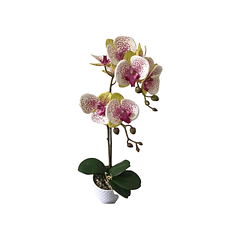 Orquídea Artificial Amarilla Rosado Con Pote Plateado 11.5 X 50 Cm 