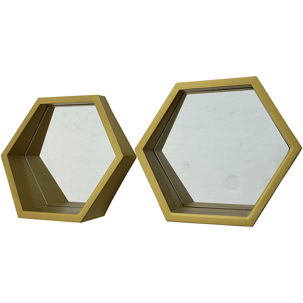 Juego Repisa Hexagonal Dorado Con Espejo 2Pz 12 X 26 X 22.5 Cm  2