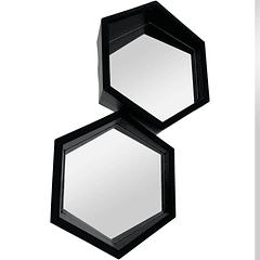 Juego Repisa Hexagonal Mdf Con Espejo Negro 2Pz 12 X 26 X 22.5 Cm 