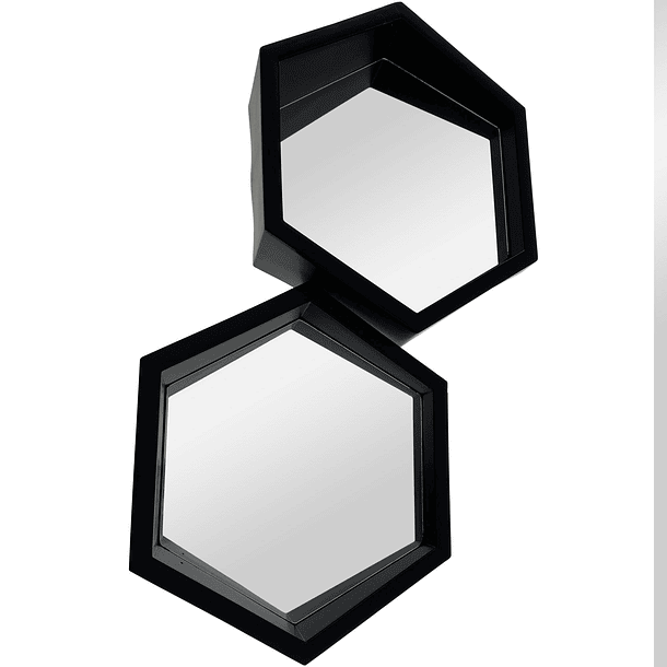 Juego Repisa Hexagonal Mdf Con Espejo Negro 2Pz 12 X 26 X 22.5 Cm  1