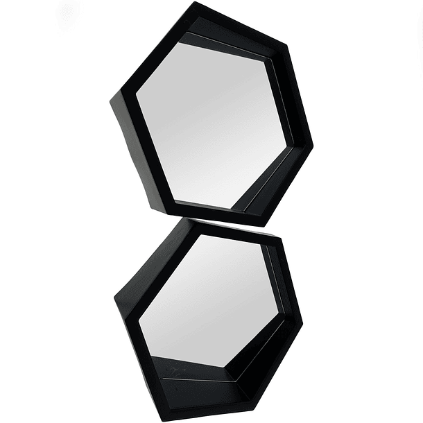 Juego Repisa Hexagonal Mdf Con Espejo Negro 2Pz 12 X 26 X 22.5 Cm  2