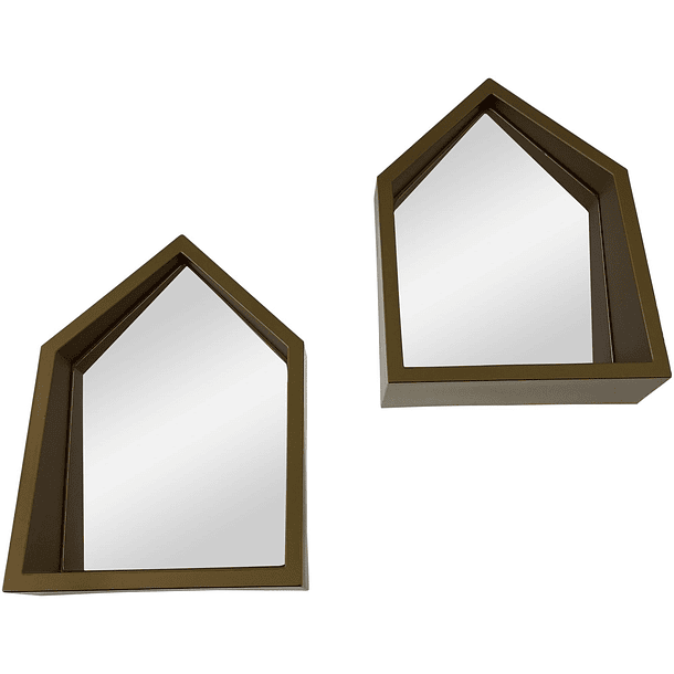 Juego Repisa Casa Dorada Con Espejo 2Pz 11.5 X 26.5 X 19 Cm  