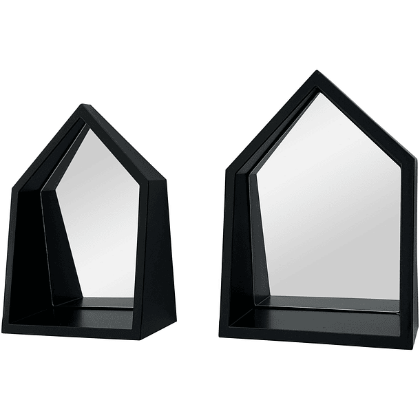 Juego Repisa Casita Negro Con Espejo 2Pz 11.5 X 26.5 X 19Cm Concepts 531-31419 
