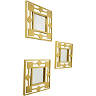 Juego  Espejo Cuadrado Borde Líneas Y Cuadros Dorado 3Pz 25 X 25 X 1.8 Cm  1