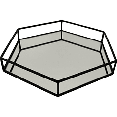 Bandeja Hexagonal Metal Negro Fondo Vidrio 30 X 26 X 4 Cm 
