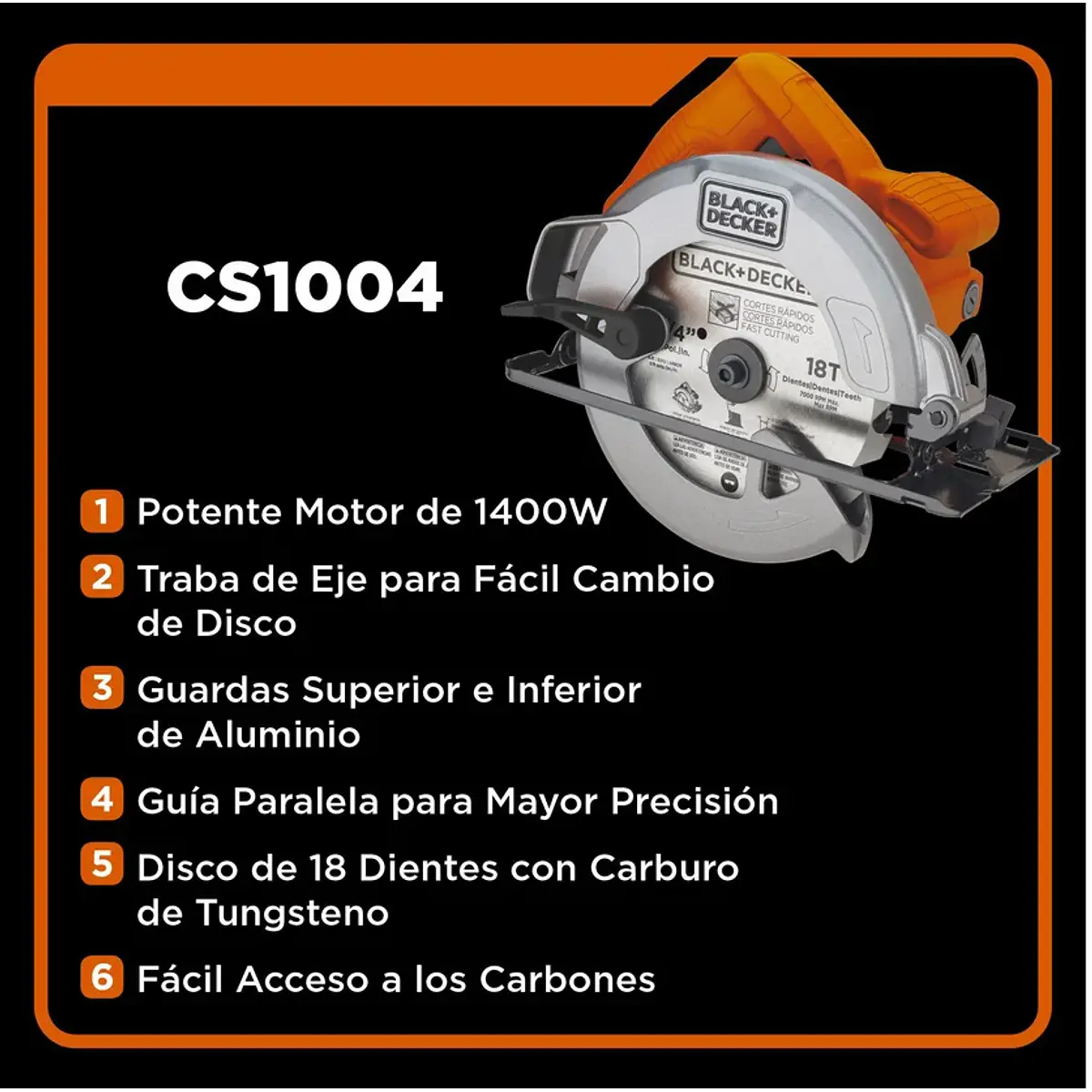 Sierra Circular 7 1/4 1400W Black+Decker CS1004-B3