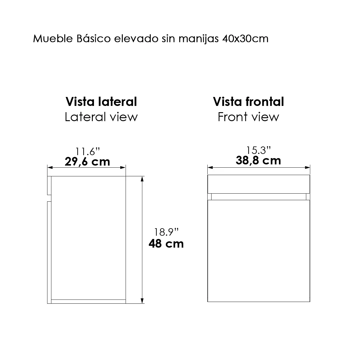 Kit Lavamanos Eco 40x30 + Mueble Básico Elevado Sin Manijas