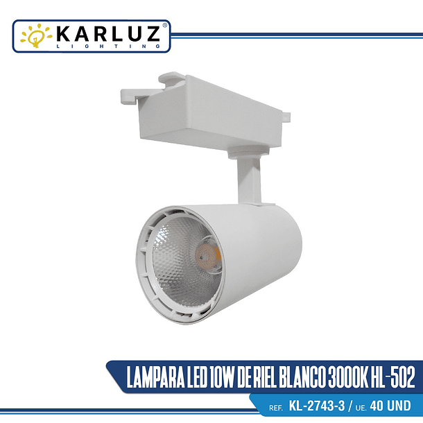Lámpara LED 10W de Riel Blanco 3000K Karluz 2