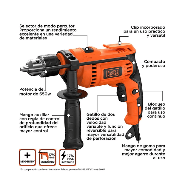 Taladro 1/2 Percutor 550w 2800 Rpm Black & Decker 3