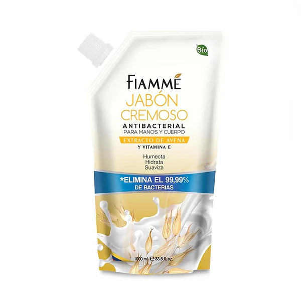Jabón Cremoso Antibacterial Avena para Manos y Cuerpo 1000ml Fiammé 