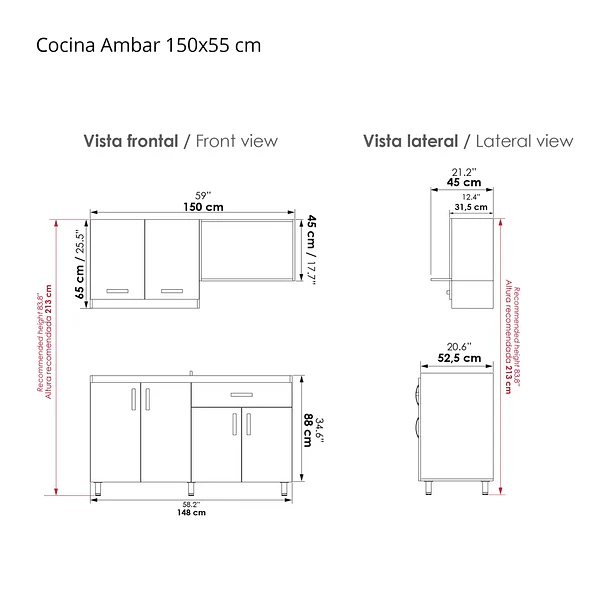Kit Cocina Integral Ámbar de 150 x 55 cm Firplak 9