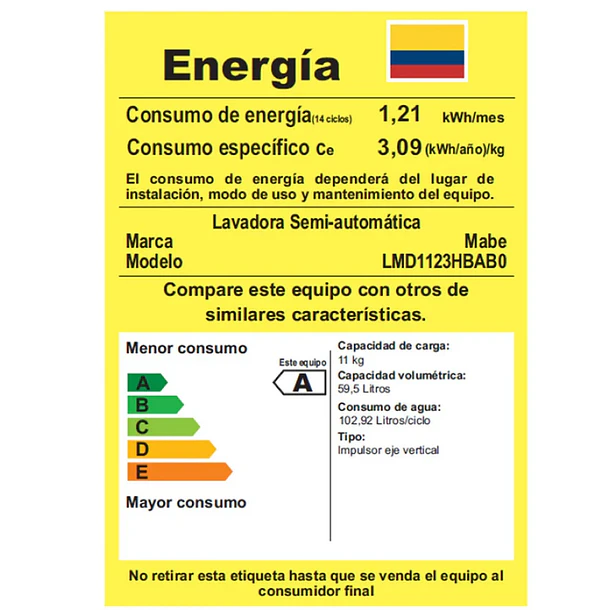 Lavadora Semiautomática 11kg LMD1123HBAB0 Mabe 6