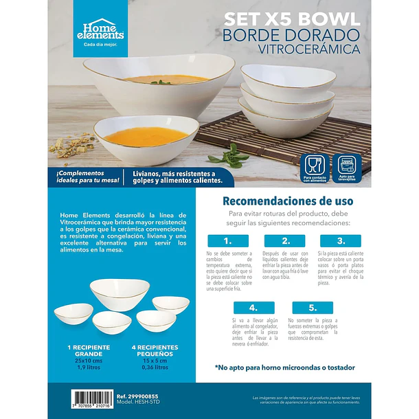 Set x5 Bowl Borde Dorado Home Elements 4