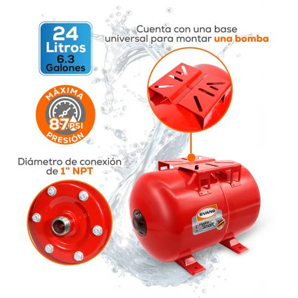 Tanque Hidroneumático Hydro-Mac Horizontal 24lTS EQTHM-024L Evans 3