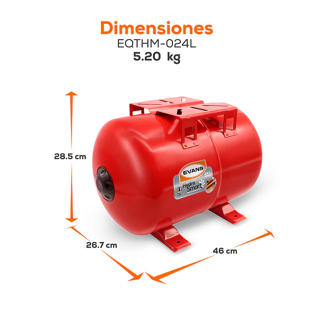 Tanque Hidroneumático Hydro-Mac Horizontal 24lTS EQTHM-024L Evans 6