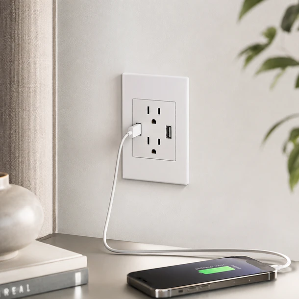 Toma Doble  con Polo a Tierra + 2 puertos USB Premium White ETI73 Mercury 2