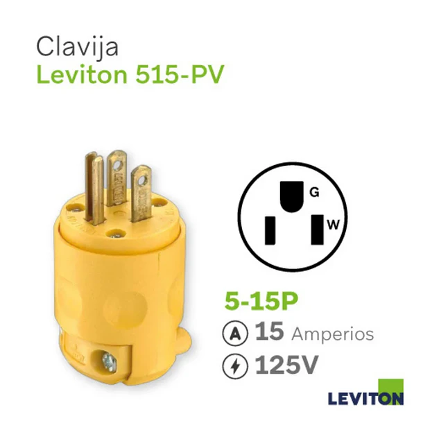 Clavija Aérea Leviton 515-PV de 15A y 125V 3