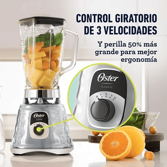 Licuadora clásica  cromada con perilla ergonómica de 3 velocidades 