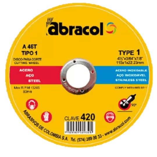 Disco Corte Metal 4 1/2 x 3/64 Abracol 