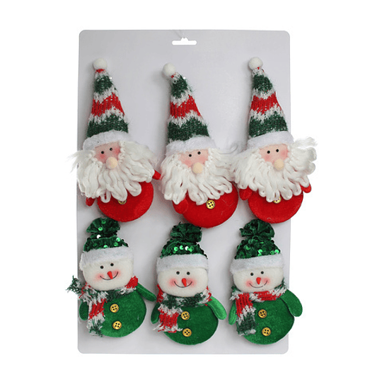 Ornamentos  x 6 Piezas Papa Noel - Muñeco De Nieve