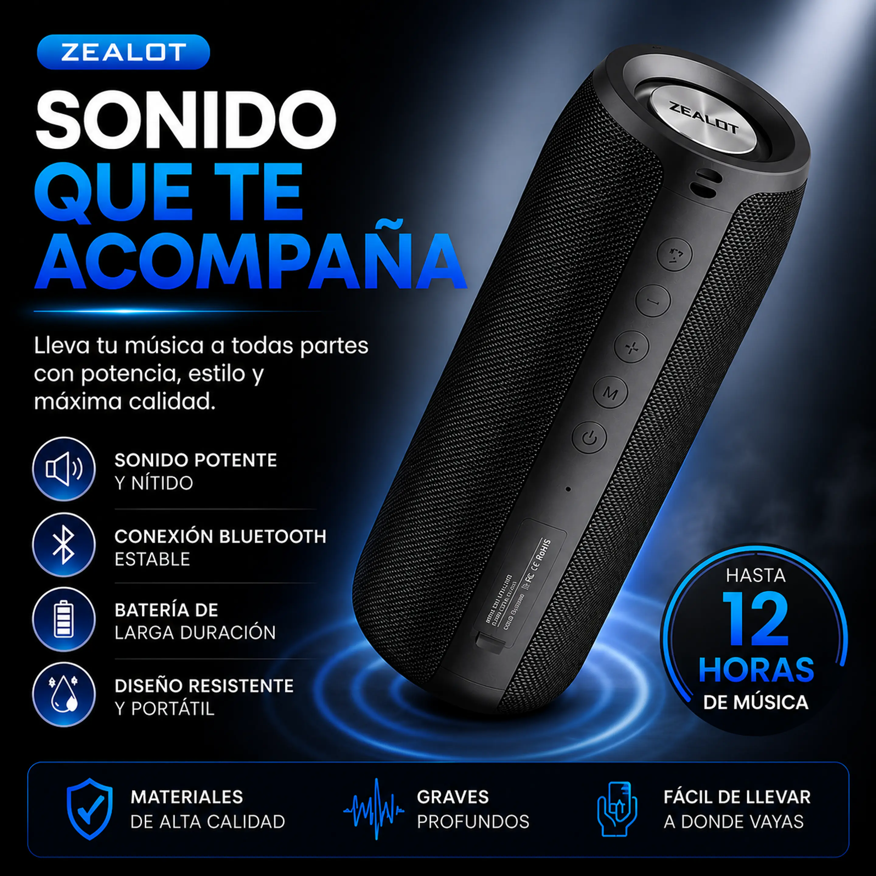 Parlante Bluetooth Portátil Zealot S51 3