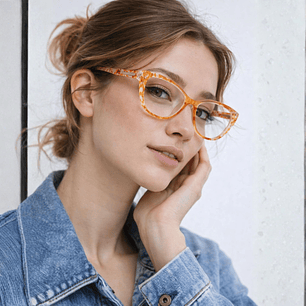 Elara Yellow Marble – Lentes de Lectura Cat-Eye para Mujer con Filtro Azul