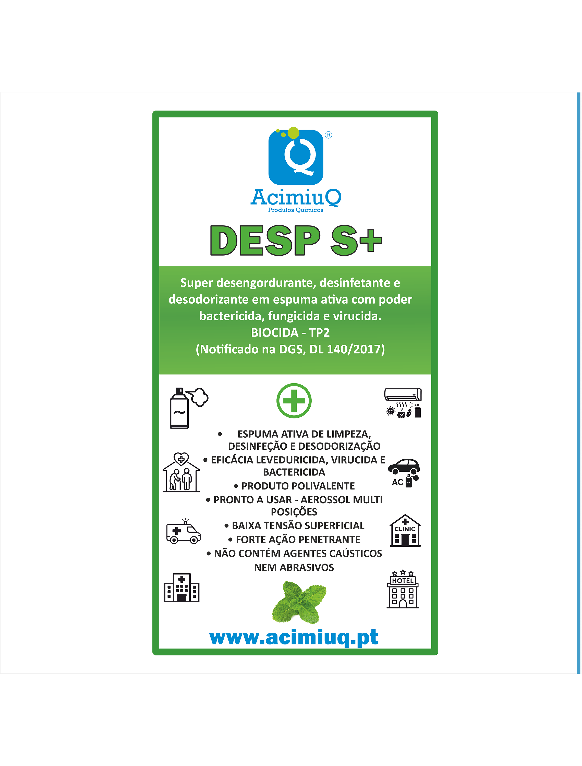 DESP S + - Super desengordurante, desinfetante e desodorizante em espuma ativa 1