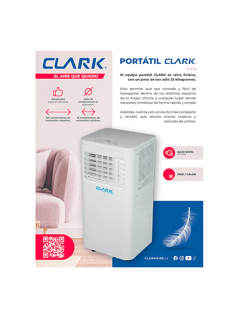 Aire Acondicionado Portátil Frio/Calor 12.000 btu 20 mts Clark  4