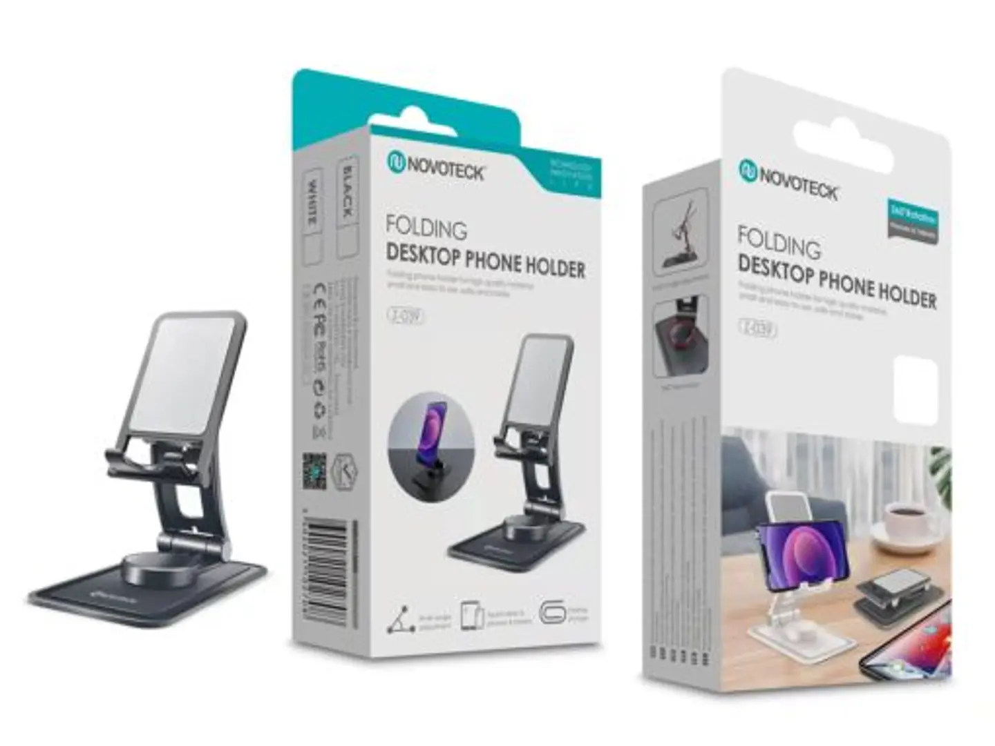 Suporte de Mesa Dobrável - ara Telemóveis e Tablets – Rotação 360°, Ajuste Multi-ângulo, Design Portátil 1