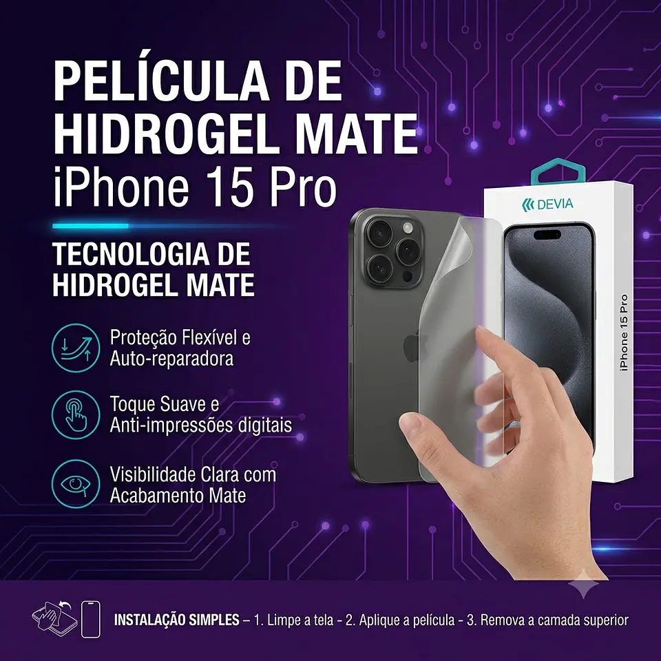 Película Hidrogel DEVIA iPhone 15 Pro Mate | ACM85 Eletronnic 1