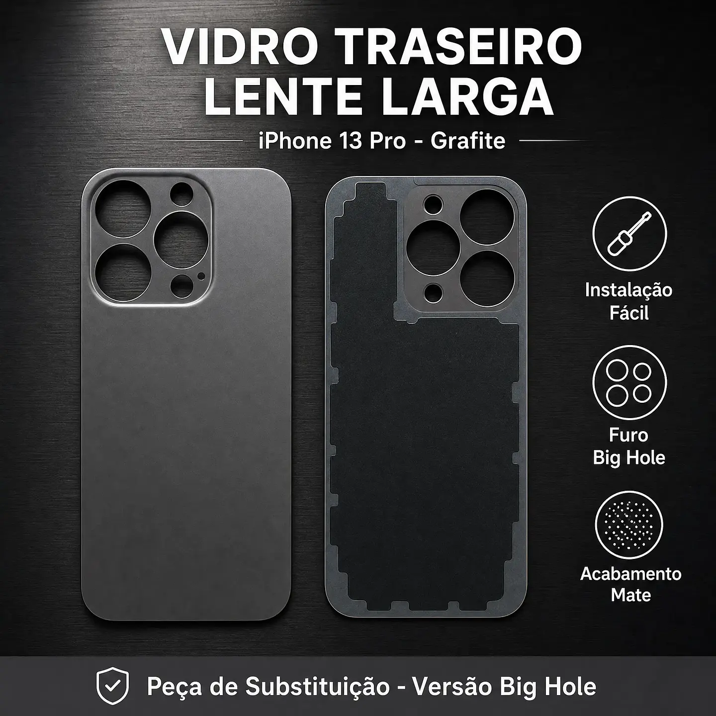 Vidro Traseiro iPhone 13 Pro Grafite | Lente Larga | ACM85 1