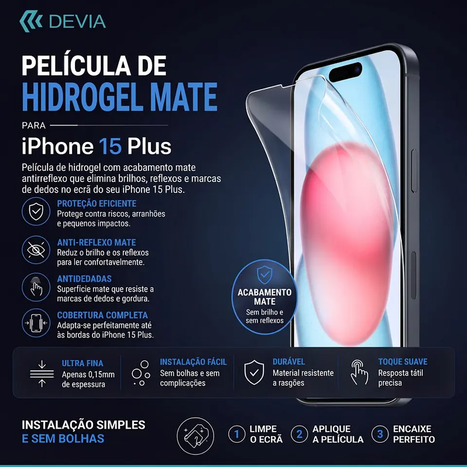 Película Hidrogel Mate DEVIA iPhone 15 Plus | ACM85 1
