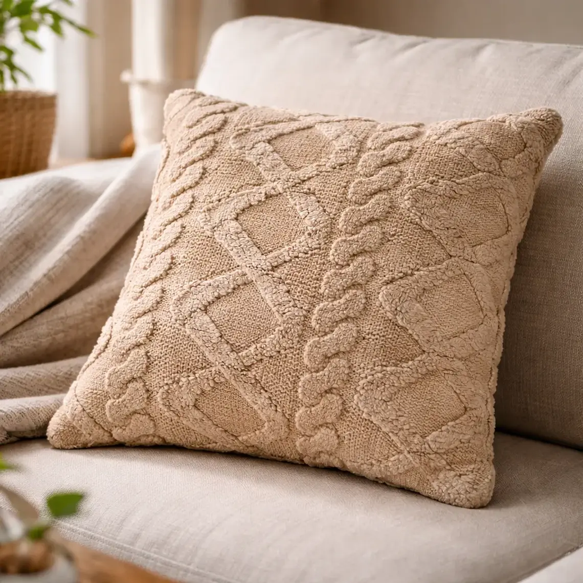 Funda de Cojín 45x45cm Con Relieve Rombo Suave Para Sofas 4