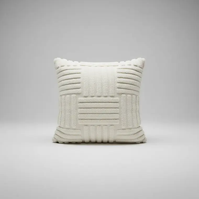 Cojín Con Relleno 45x45cm Con Relieve Geometrico Beige Suave Para Sofas 3