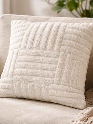 Cojín Con Relleno 45x45cm Con Relieve Geometrico Beige Suave Para Sofas