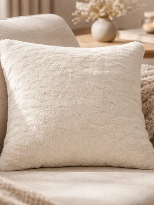 Funda de Cojín 45x45cm Con Relieve Peludo Marfil Suave Para Sofas