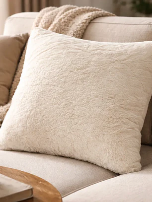 Cojín Con Relleno 45x45cm Con Relieve Peludo Marfil Suave Para Sofas