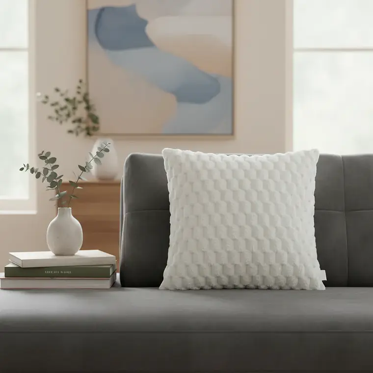 Cojín Con Relleno 45x45cm Con Relieve Cuadriculado Beige Suave Para Sofas 4