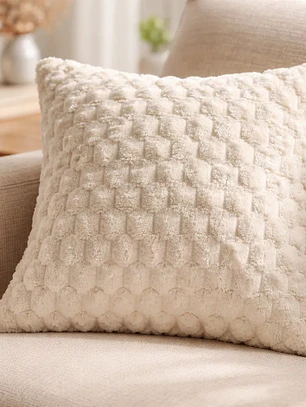 Cojín Con Relleno 45x45cm Con Relieve Cuadriculado Beige Suave Para Sofas
