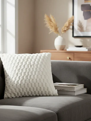 Funda de Cojín 45x45cm Con Relieve Cuadriculado Beige Suave Para Sofas