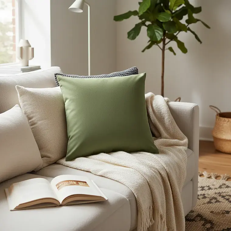 Cojín Con Relleno 45x45cm Verde Oliva Intensos Para Sofas Y Cama 1