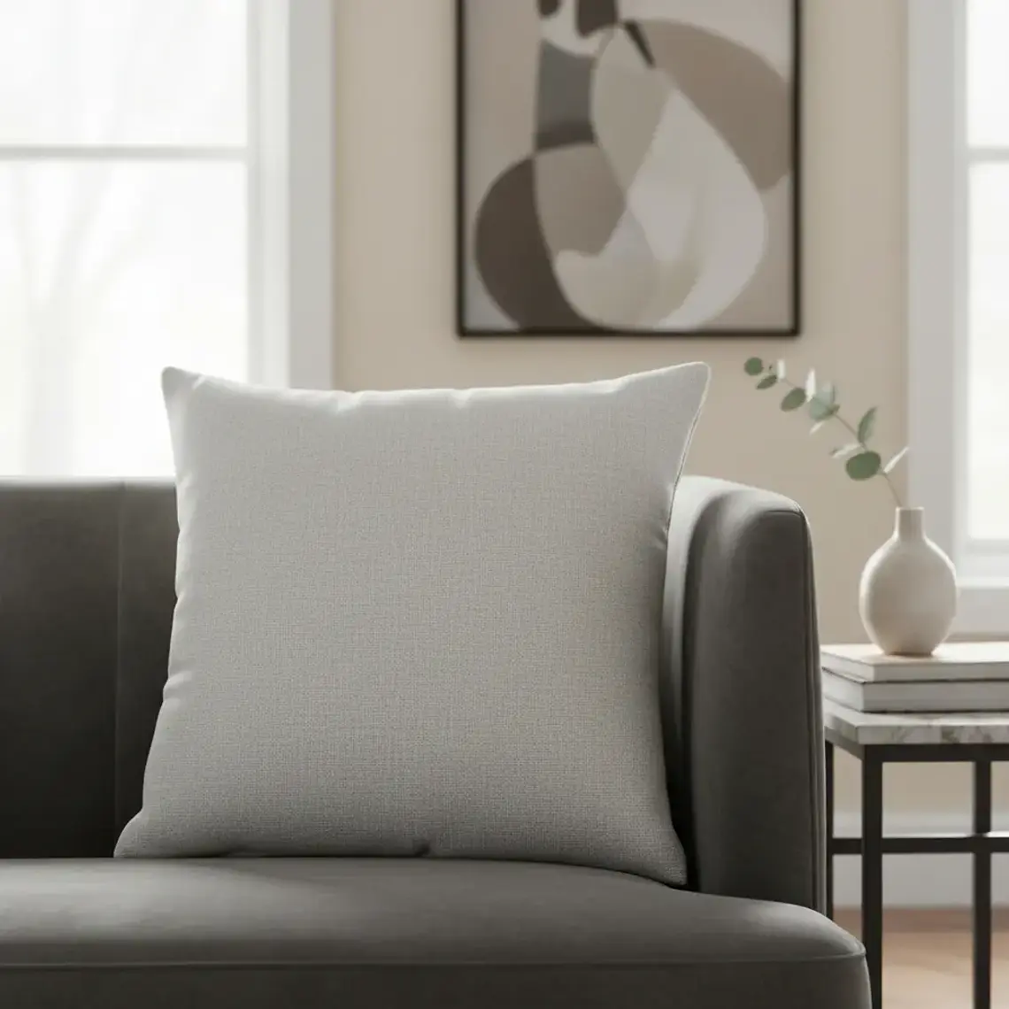 Funda De Cojín 45x45cm Lino Premium Gris Para Sofas Y Camas 1