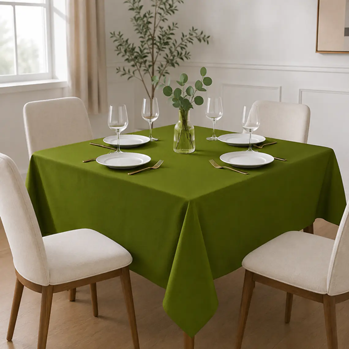 Mantel Cuadrado 145×145 Cm Bistrech Verde Oliva 1