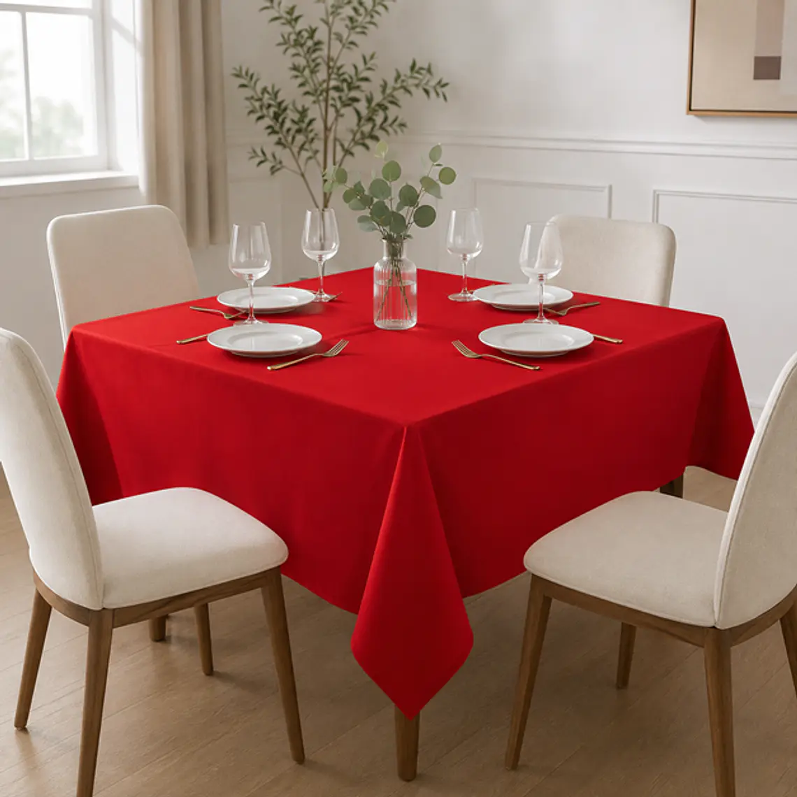 Mantel Cuadrado 145×145 Cm Bistrech Rojo 1
