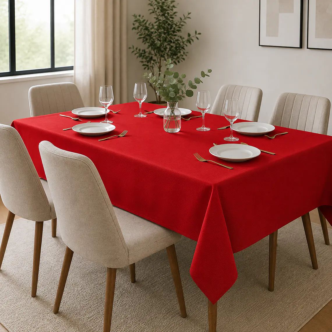Pack de 5 Manteles Rectangular 210×145 Cm Bistrech Rojo Intenso 2