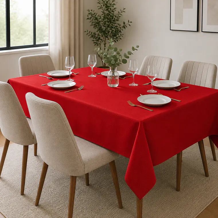 Pack de 5 Manteles Rectangular 210×145 Cm Bistrech Rojo Intenso 2