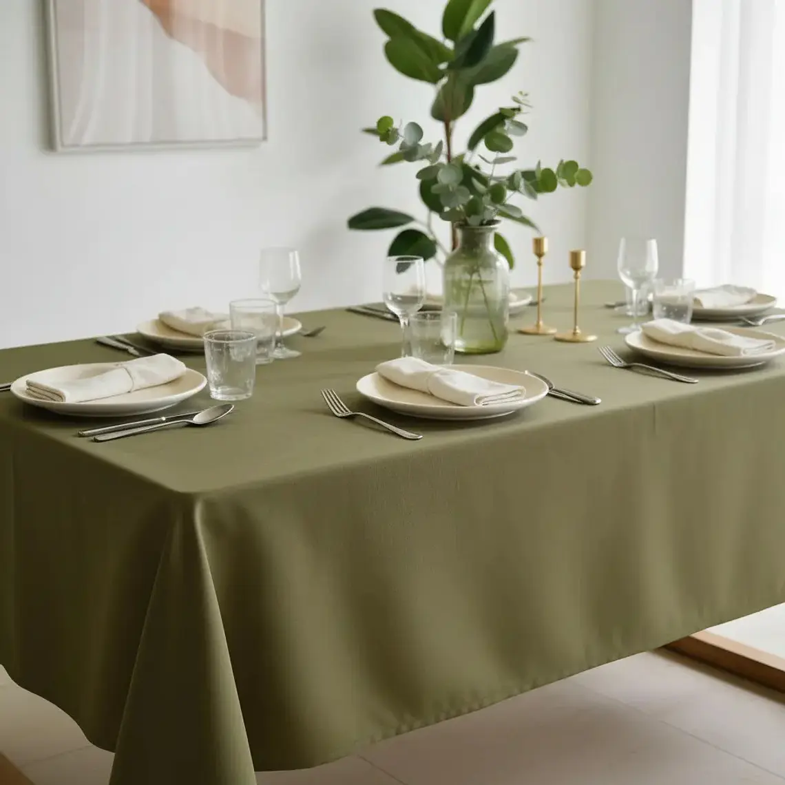 Pack de 5 Manteles Cuadrados 145×145 Cm Bistrech Verde Oliva 5