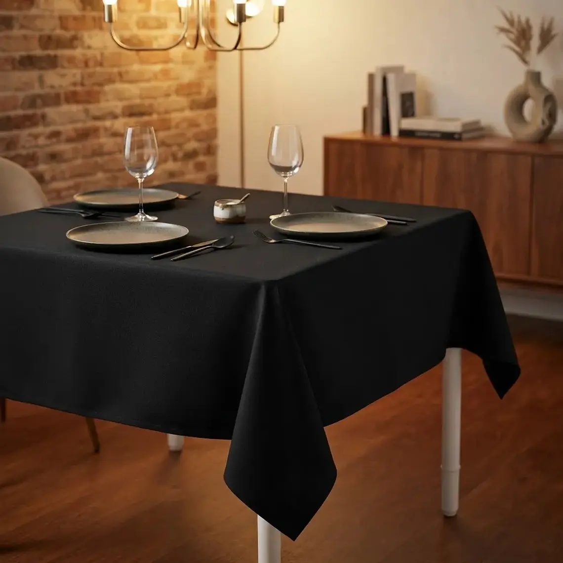 Mantel Negro Cuadrado Algodon Gabardina Premium 145 X 145 Cm 1