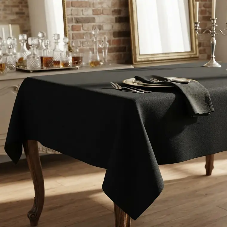 Mantel Negro Rectangular Algodon Gabardina Premium 240 X 145 Cm 3