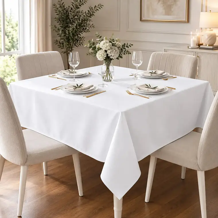 Mantel Blanco Cuadrado Algodon Gabardina Premium 145 X 145 Cm 1
